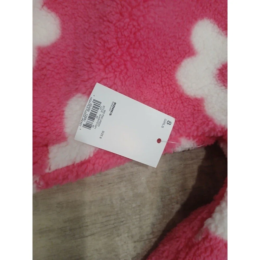 Girl’s Jumping Beans High Pile Fleece Jacket Pink White Flower Full Zip - Size 8